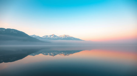 Mt. Fuji reflected in lake Kawaguchiko, Japanの写真素材