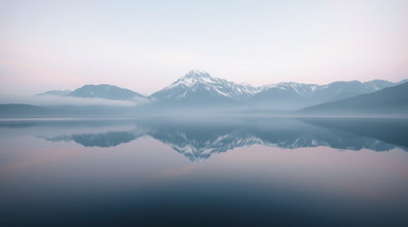 Mountains reflected in the water of Lake Wanaka, New Zealandの写真素材