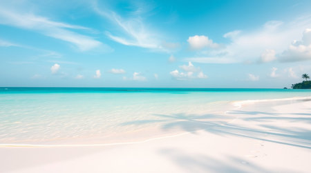 tropical beach with few palm trees and blue lagoon