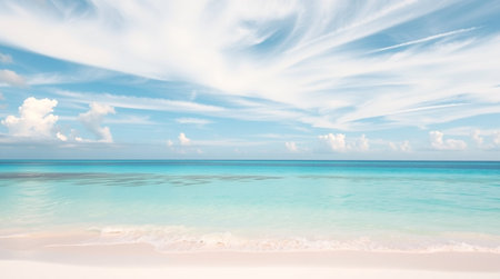 tropical beach with white sand and turquoise water under blue sky