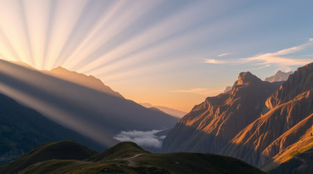 Sunset in the mountains. Panoramic view
