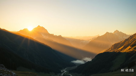 Mountain landscape at sunset. Panoramic view of the Alps.