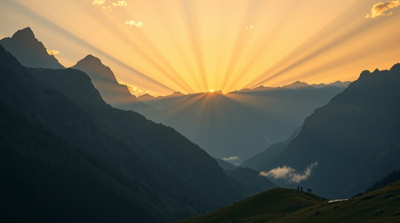 Sunset over the Dolomites in Italy. Panoramic view