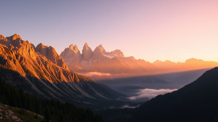 Sunrise in the mountains of the Dolomites, Italy.
