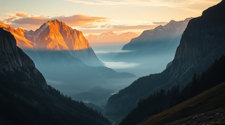 Sunset in the Dolomites, Italy. Panoramic view