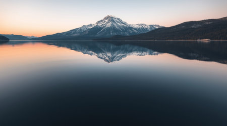 Mount Shasta reflected in Lake Tahoe, California, USA.