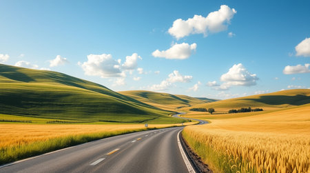Road in Tuscany, Italy. Rural landscape with road and wheat field