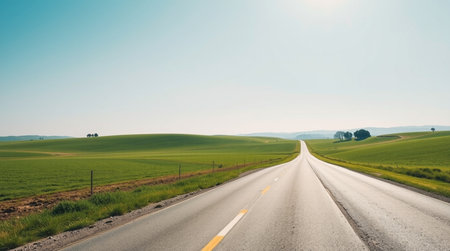 Country road in a rural landscape. Panoramic view