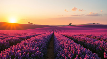 Sunset over lavender fields in Valensole, Provence, France