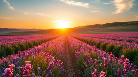 Sunset over lavender field in Valensole, Provence, France