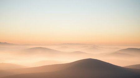 Foggy morning in the mountains. Sunrise in the mountains.