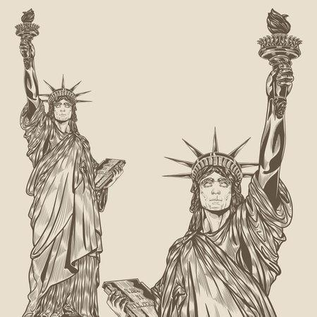 Vector detail line art Statue of Liberty United States landmarkのイラスト素材