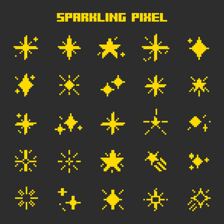 Free vector sparkling pixel game assetsのイラスト素材