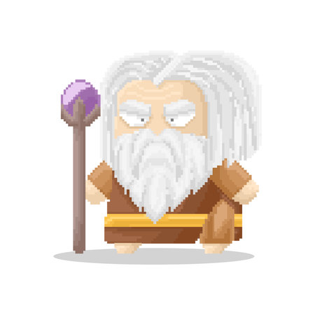 Grandpa wizard chibi character pixel artのイラスト素材