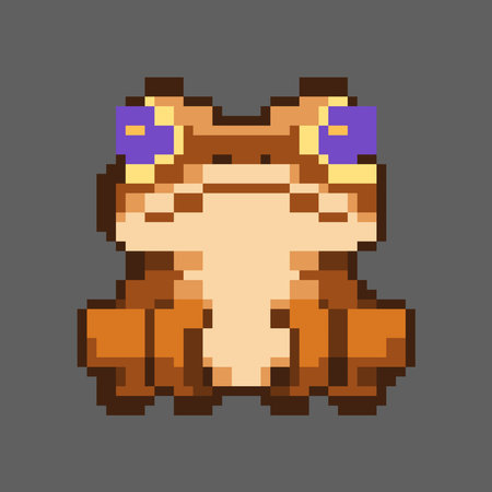 Purple eyes brown frog vector very cute pixel art style, perfect for stickersのイラスト素材
