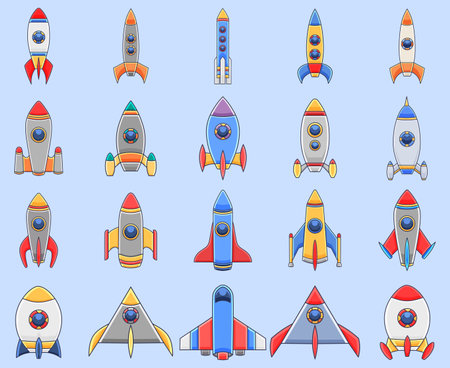 Illustration of various spaceships and rocket, bundle item, full color stickersのイラスト素材