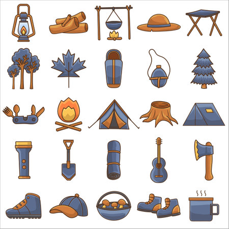 Free vector Bundle of various camping themed itemsのイラスト素材
