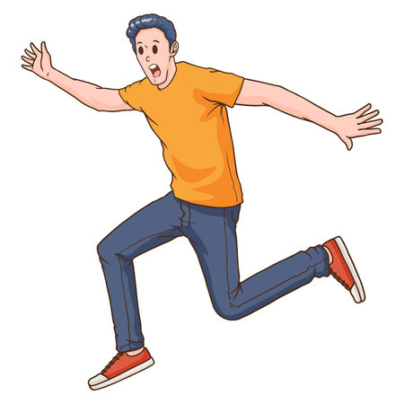 Cartoon illustration of a person jumping with excited expressionのイラスト素材