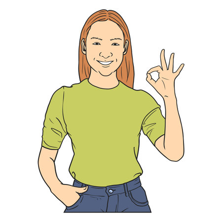 illustration of woman agreeing with ok poseのイラスト素材