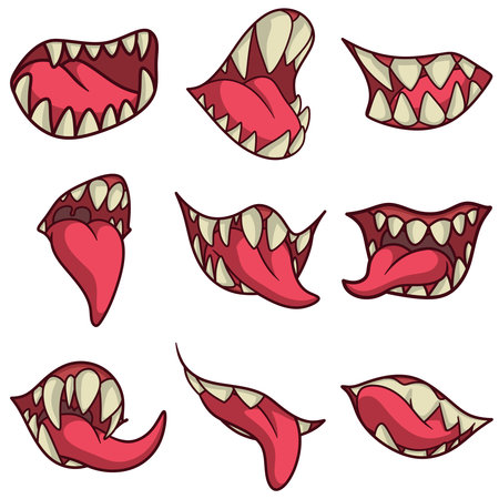Free vector illustration collection of various kinds of mouth poses with gaping teeth and tongueのイラスト素材