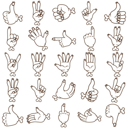 Collection of line art icon illustrations of various zombie hand poses and symbolsのイラスト素材
