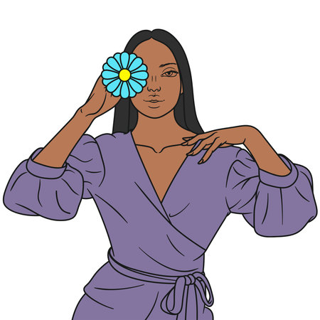 Free vector illustration of a beautiful exotic woman with flowersのイラスト素材