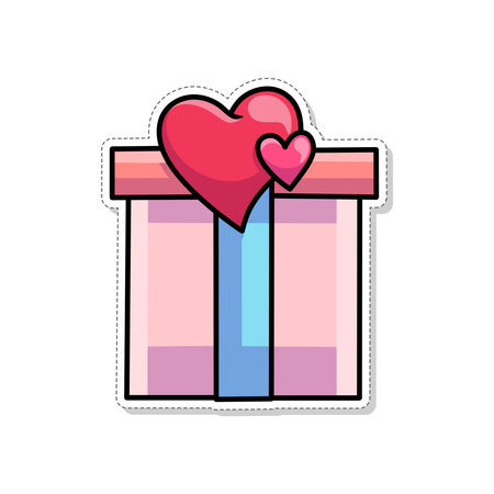 Free vector, Valentine theme sticker, gift with heart ribbonのイラスト素材