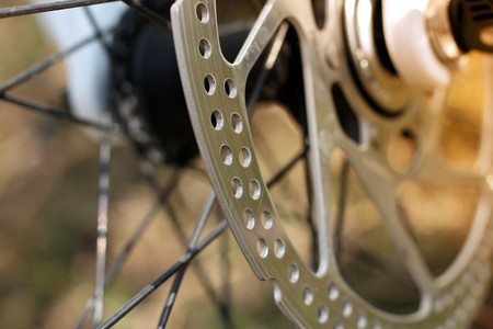 Disk brakes on mountain bike. Disk brake in close up.の写真素材