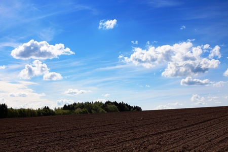 Agriculture - plowed field background.の写真素材