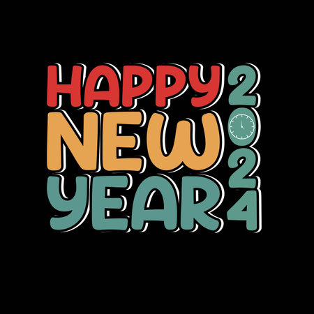 Happy new year 2024, t shirt design, vector, happy new year, typography, holiday, new year trendy, festival, t-shirt designのイラスト素材