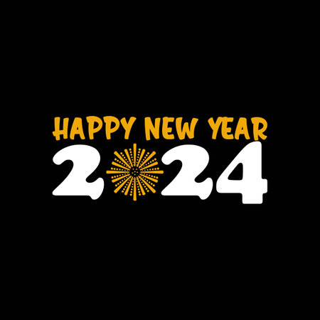 Happy New Year 2024, Typography t shirt design for greeting banners, Mouse Pads, Prints, Cards and Posters, Mugs, Notebooks, Floor Pillows and T-shirt prints designのイラスト素材