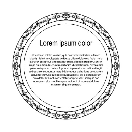 Round black and white border frame with doodle flowers. Can be used for decoration and design photo frame, menu, card, scrapbook, album.のイラスト素材