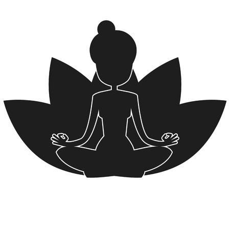Vector silhouette of yoga woman. Lotus pose. Lotus flowers silhouettes.Isolated on white backgroundのイラスト素材