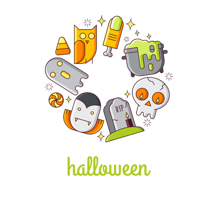 Illustration of symbols halloween icon. Holidays concept made in line style vector. Illustration for poster and header, banner, icons and other flat design web elementsのイラスト素材