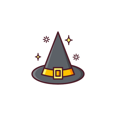 Halloween witch hat. Vector icon made in modern line style. Colorful illustration isolated on white backgroundのイラスト素材
