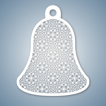 Christmas bell with geometric pattern. Laser Cutting template for greeting cards, envelopes, invitations, interior elements. Vector xmas paper cutting ornamental panel. Die cut card.のイラスト素材