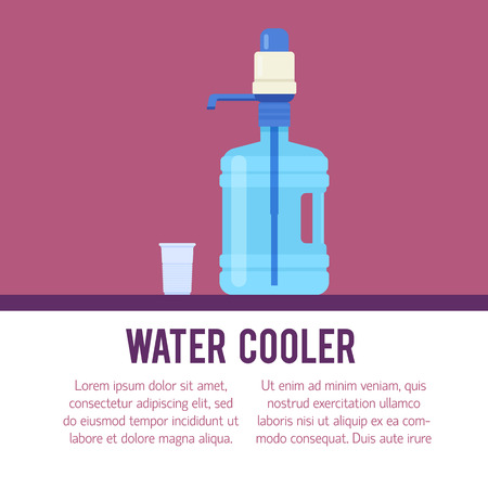 Vector flat illustration with water cooler and bottle. Modern template illustration. Banner or flyer template with with place for text.のイラスト素材