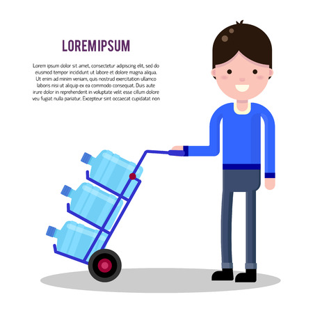 Vector flat illustration with water cooler and bottle. Modern template illustration. Banner or flyer template with with place for text.のイラスト素材