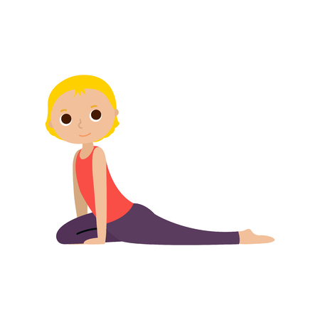 Boys doing yoga. Cute yoga kids set. Flat vector illustration on white background.のイラスト素材