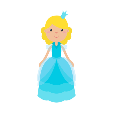Princess girl in beautiful dress with crowns. Vector illustrations in flat style. Isolated on white backgroundのイラスト素材