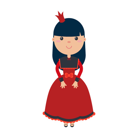 Princess girl in beautiful dress with crowns. Vector illustrations in flat style. Isolated on white backgroundのイラスト素材