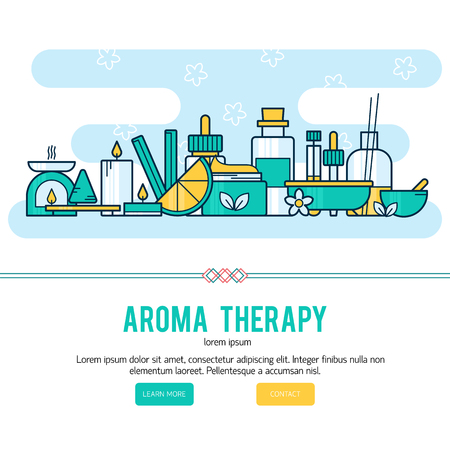 Vector composition with aromatherapy symbols. Modern template illustration. Banner or web page template with with place for textのイラスト素材