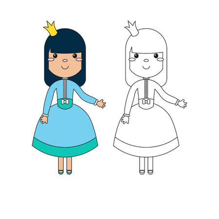 Vector coloring book for children. Coloring page outline of cartoon beautiful princess on a white background.のイラスト素材