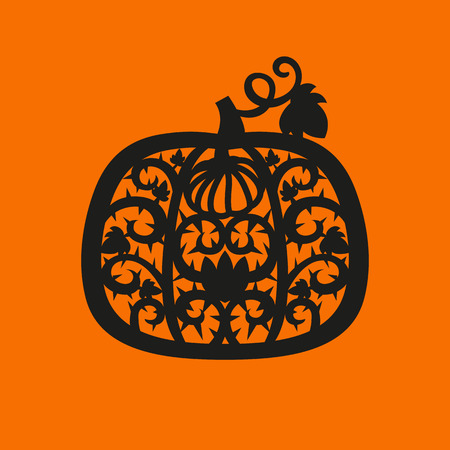 Vector halloween pumpkin frame. Laser cutting template for greeting cards, envelopes, party invitations, interior decorative elements.. Silhouette Design.のイラスト素材
