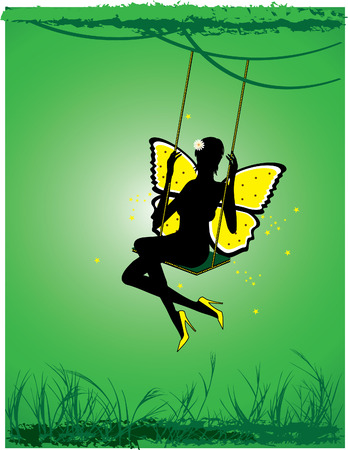 Sexl fairy shakes on a swing in the forestのイラスト素材