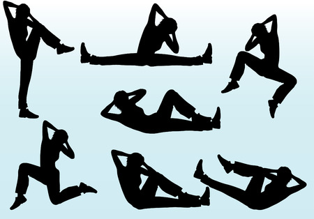 Woman aerobic exercising vector silhouettesのイラスト素材
