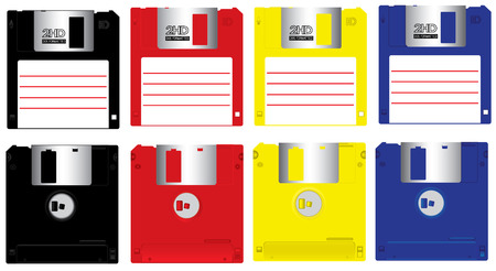 Complete set colorful floppy disk front and back isolated vector のイラスト素材