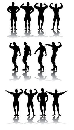 Strongest athletes in different poses vector silhouettesのイラスト素材
