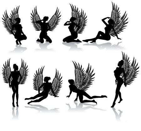 Dark fallen angel in different posesのイラスト素材