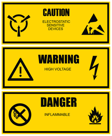 Warning and caution yellow vector label templateのイラスト素材